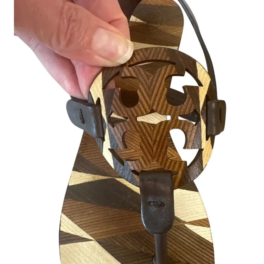 Tory Burch Miller Block Heel Sandals Geometric‎ Print 7.5